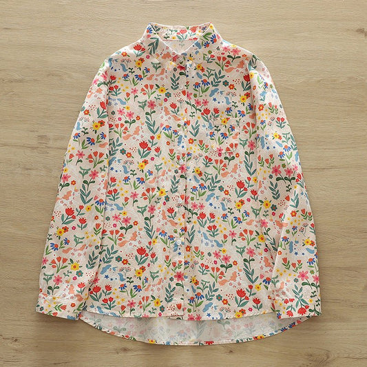 Autumn New Women's Clothing Printed Loose Lapel Long Sleeves Shirt - PratSN