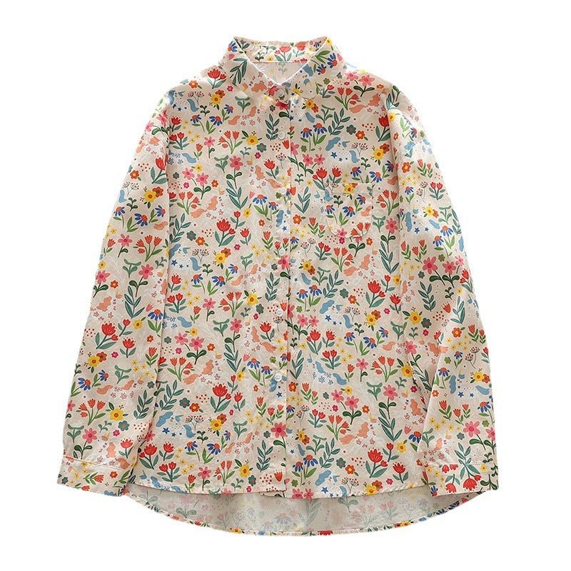 Autumn New Women's Clothing Printed Loose Lapel Long Sleeves Shirt - PratSN