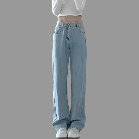 Autumn Spring Jeans Women Denim Pants Vintage Straight Trousers Fashion Female White Black Solid Loose Casual Wide Leg Pants - PratSN
