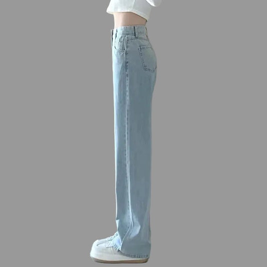 Autumn Spring Jeans Women Denim Pants Vintage Straight Trousers Fashion Female White Black Solid Loose Casual Wide Leg Pants - PratSN