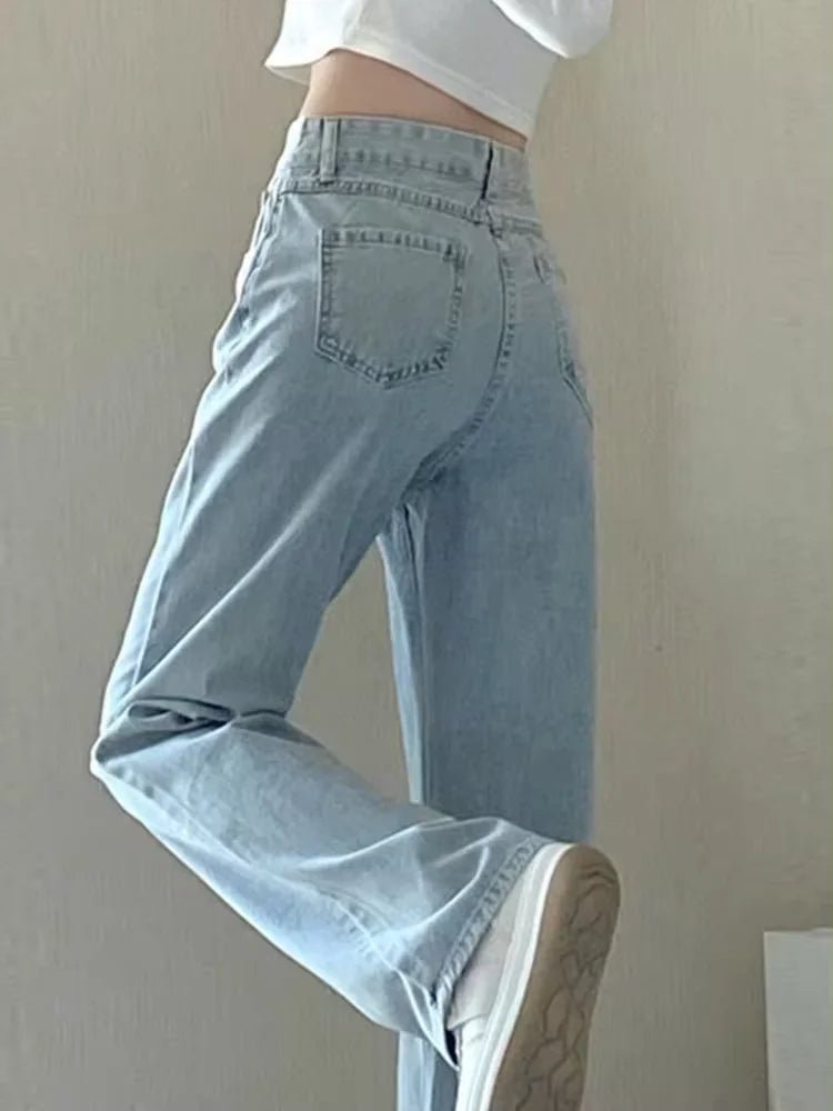 Autumn Spring Jeans Women Denim Pants Vintage Straight Trousers Fashion Female White Black Solid Loose Casual Wide Leg Pants - PratSN