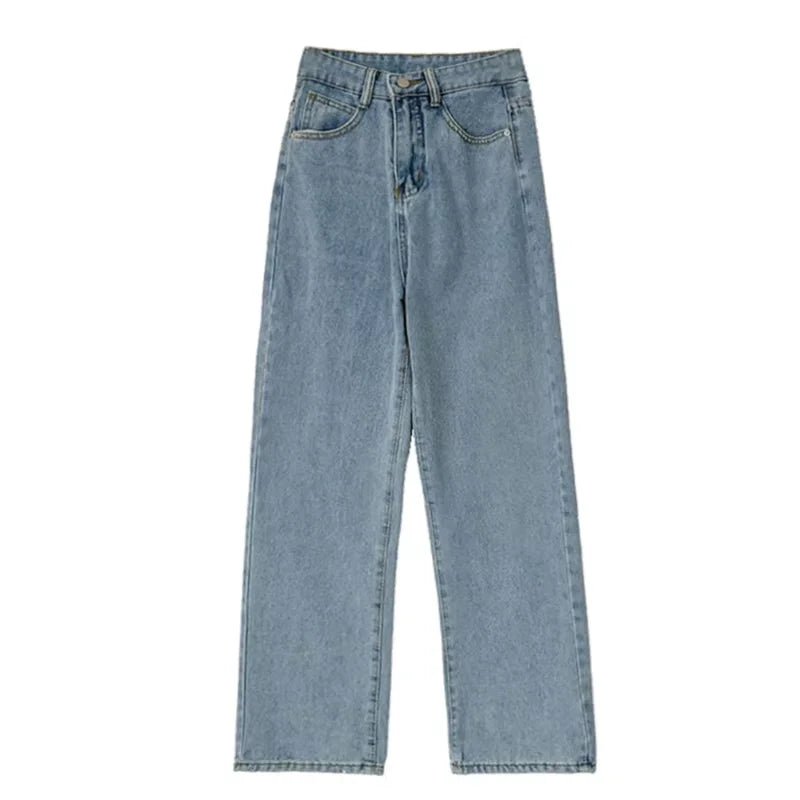 Autumn Spring Jeans Women Denim Pants Vintage Straight Trousers Fashion Female White Black Solid Loose Casual Wide Leg Pants - PratSN