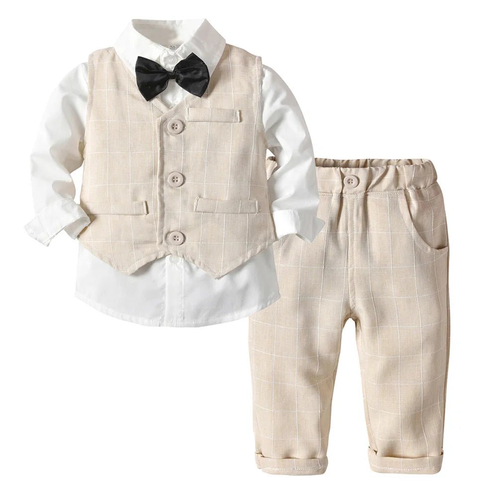 Autumn Spring Toddler Boy Clothes Kids Boys Wedding Suits Striped Vest + White Shirt + Pants Boy Outfits Children Outerwear - PratSN