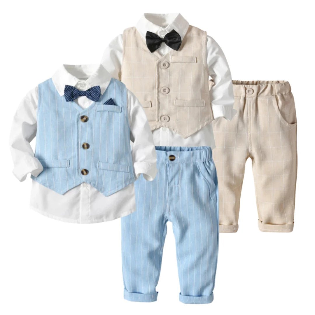 Autumn Spring Toddler Boy Clothes Kids Boys Wedding Suits Striped Vest + White Shirt + Pants Boy Outfits Children Outerwear - PratSN