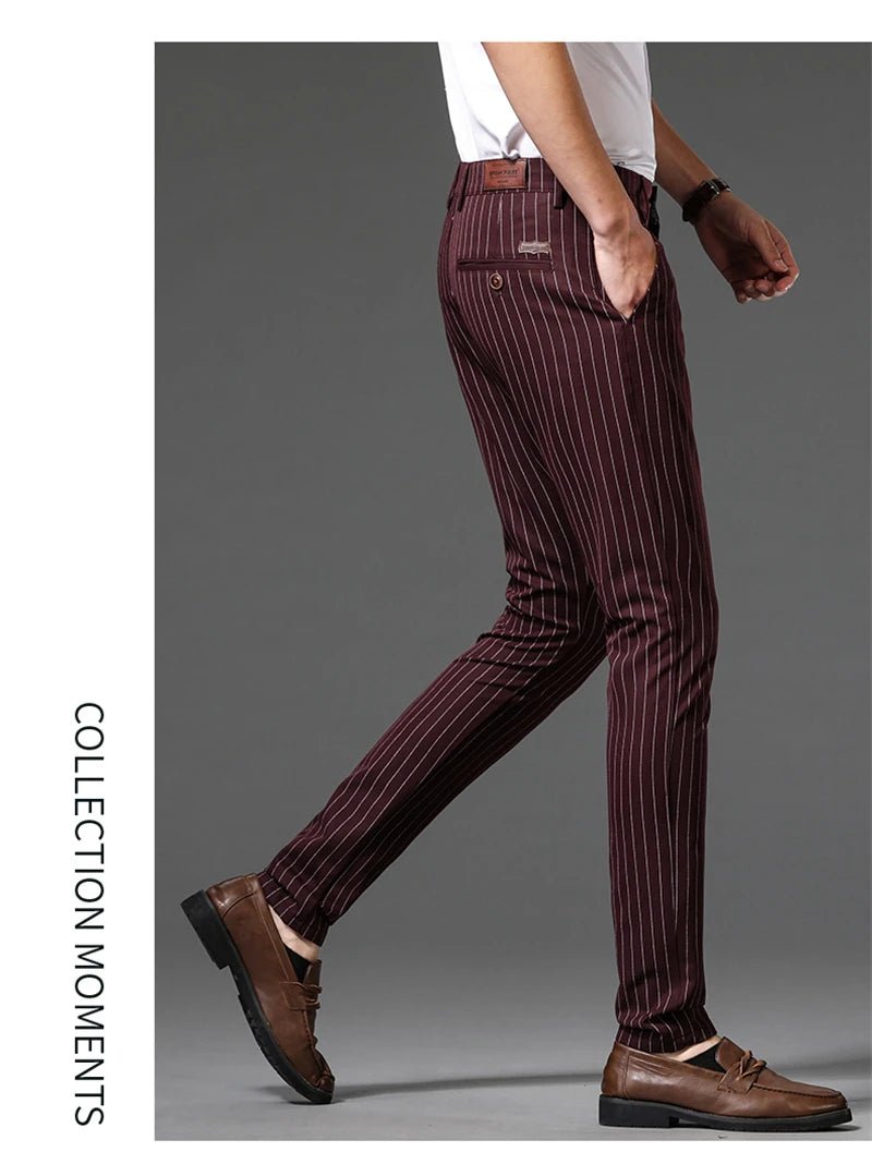 Autumn Stripe Trousers Men Formal Work Business Red Grey Blue Black Slim Fit Iron - free Office Luxury Suit Pants Male 30 - 38 - PratSN