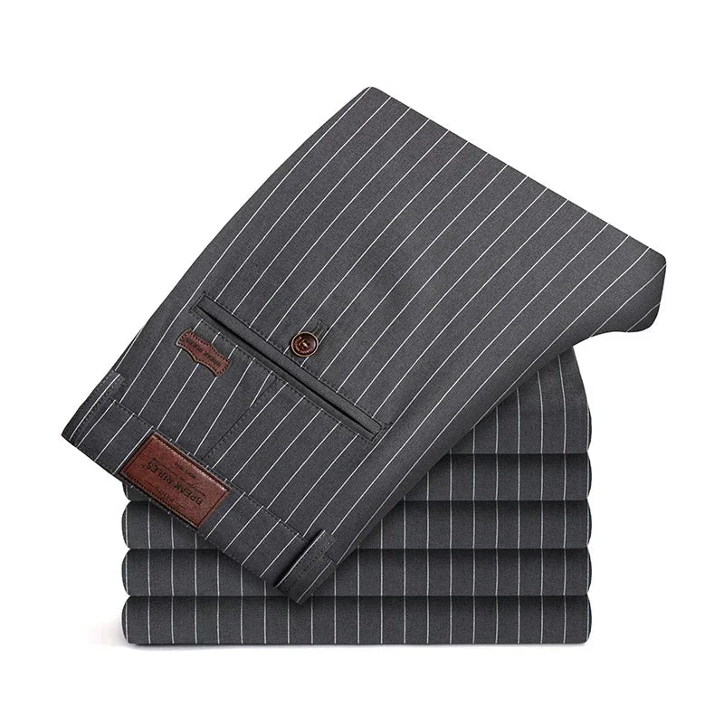 Autumn Stripe Trousers Men Formal Work Business Red Grey Blue Black Slim Fit Iron - free Office Luxury Suit Pants Male 30 - 38 - PratSN
