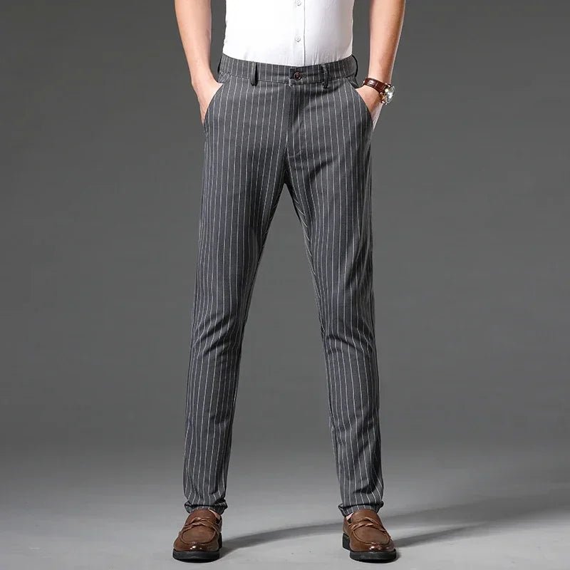 Autumn Stripe Trousers Men Formal Work Business Red Grey Blue Black Slim Fit Iron - free Office Luxury Suit Pants Male 30 - 38 - PratSN
