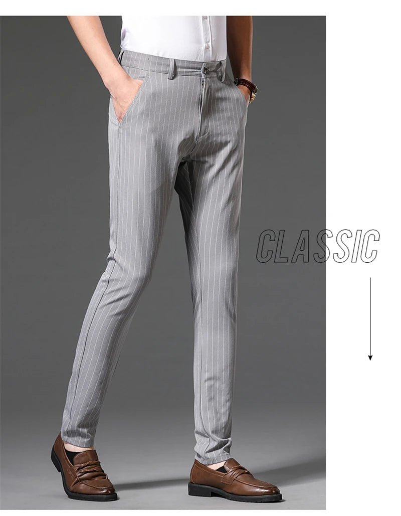 Autumn Stripe Trousers Men Formal Work Business Red Grey Blue Black Slim Fit Iron - free Office Luxury Suit Pants Male 30 - 38 - PratSN