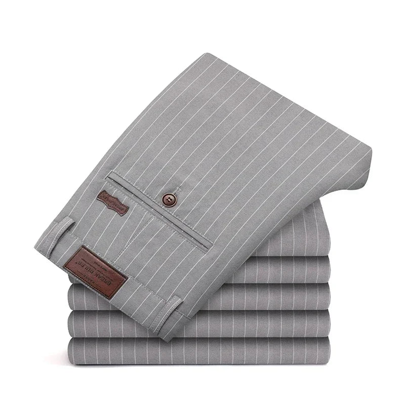 Autumn Stripe Trousers Men Formal Work Business Red Grey Blue Black Slim Fit Iron - free Office Luxury Suit Pants Male 30 - 38 - PratSN