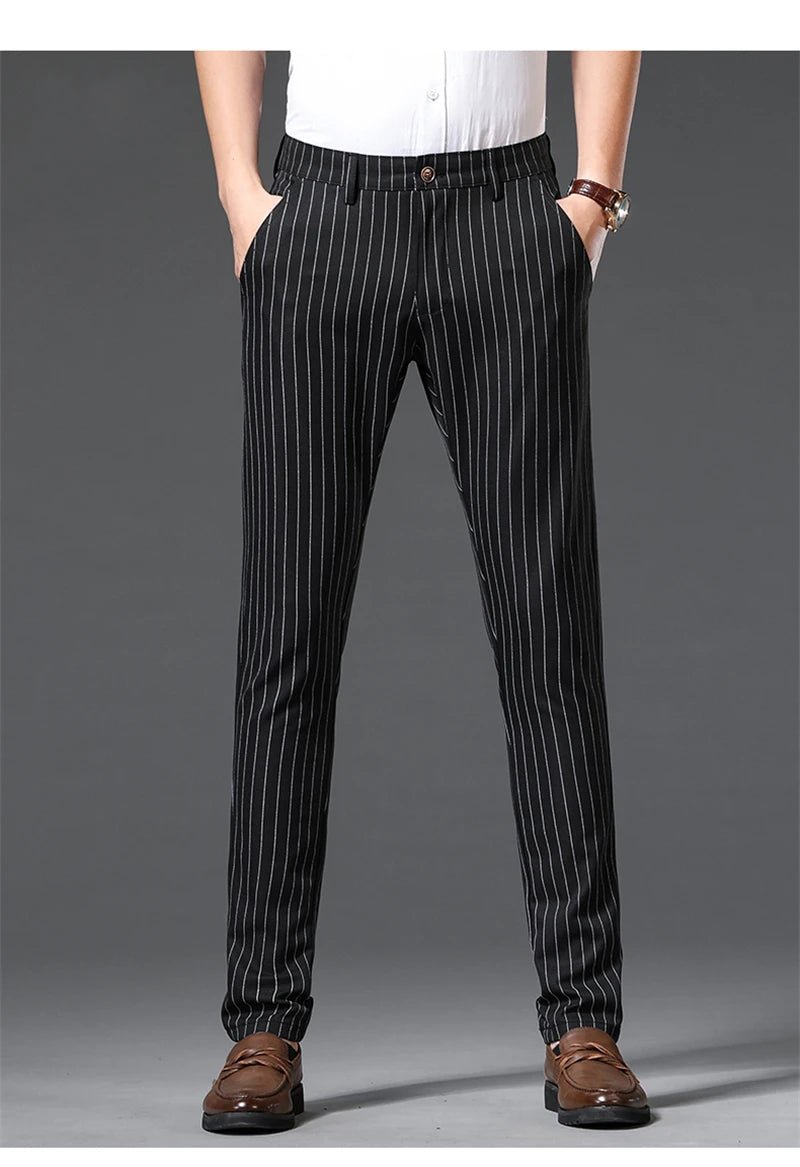 Autumn Stripe Trousers Men Formal Work Business Red Grey Blue Black Slim Fit Iron - free Office Luxury Suit Pants Male 30 - 38 - PratSN