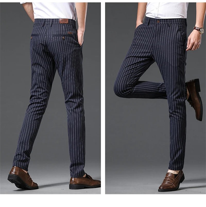 Autumn Stripe Trousers Men Formal Work Business Red Grey Blue Black Slim Fit Iron - free Office Luxury Suit Pants Male 30 - 38 - PratSN