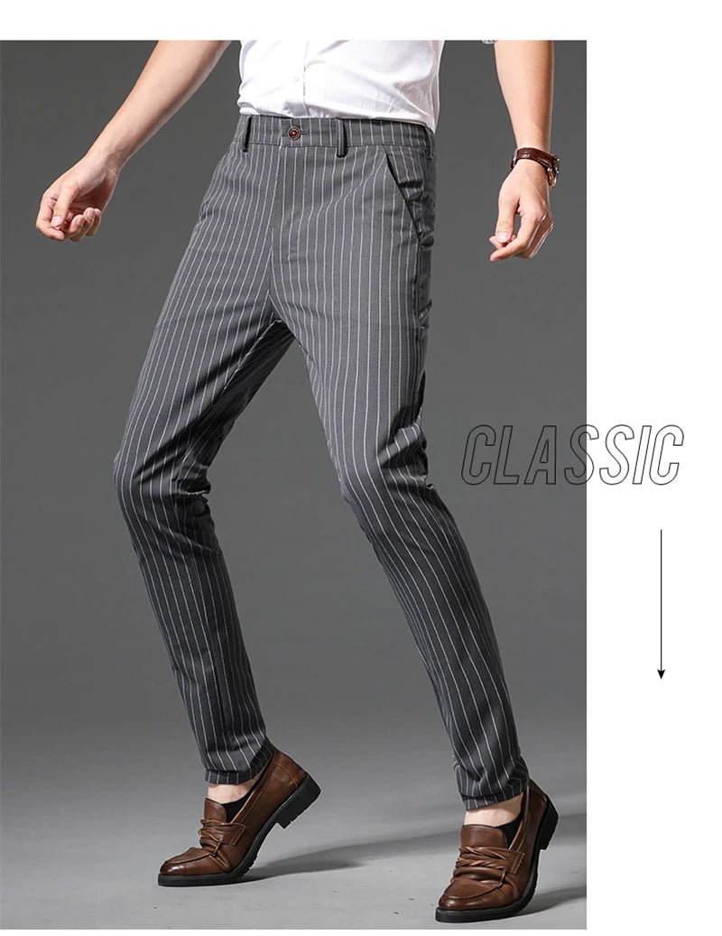 Autumn Stripe Trousers Men Formal Work Business Red Grey Blue Black Slim Fit Iron - free Office Luxury Suit Pants Male 30 - 38 - PratSN