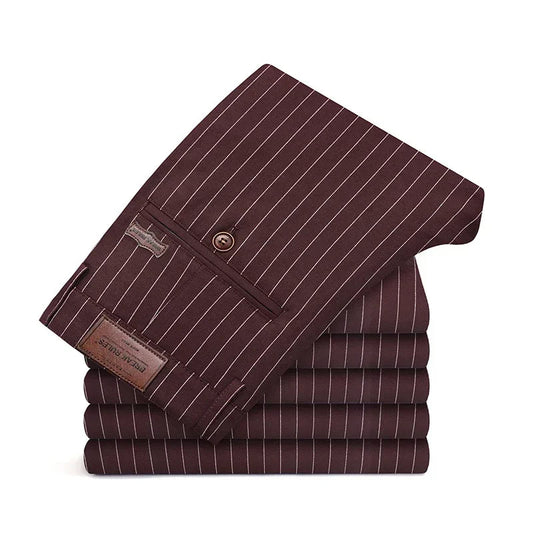 Autumn Stripe Trousers Men Formal Work Business Red Grey Blue Black Slim Fit Iron - free Office Luxury Suit Pants Male 30 - 38 - PratSN
