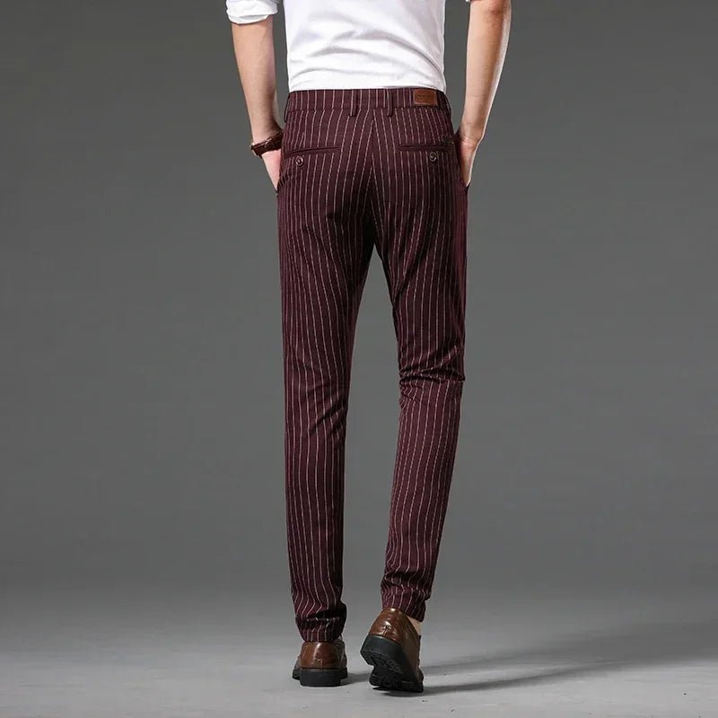 Autumn Stripe Trousers Men Formal Work Business Red Grey Blue Black Slim Fit Iron - free Office Luxury Suit Pants Male 30 - 38 - PratSN