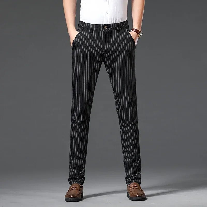 Autumn Stripe Trousers Men Formal Work Business Red Grey Blue Black Slim Fit Iron - free Office Luxury Suit Pants Male 30 - 38 - PratSN
