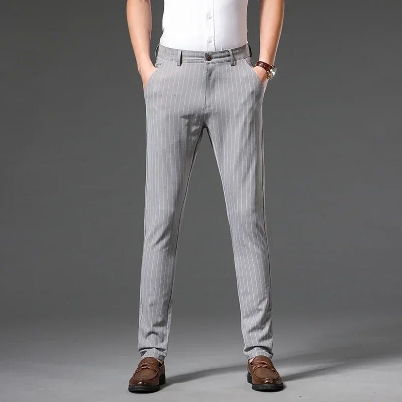 Autumn Stripe Trousers Men Formal Work Business Red Grey Blue Black Slim Fit Iron - free Office Luxury Suit Pants Male 30 - 38 - PratSN