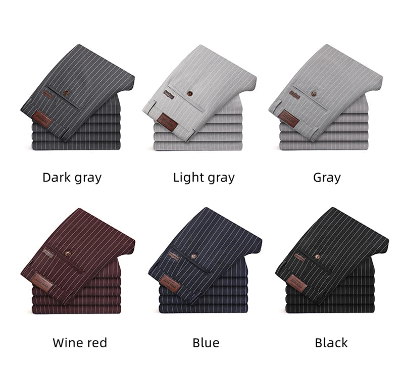 Autumn Stripe Trousers Men Formal Work Business Red Grey Blue Black Slim Fit Iron - free Office Luxury Suit Pants Male 30 - 38 - PratSN