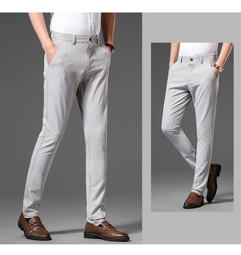 Autumn Stripe Trousers Men Formal Work Business Red Grey Blue Black Slim Fit Iron - free Office Luxury Suit Pants Male 30 - 38 - PratSN