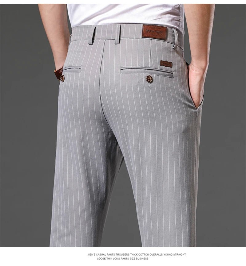 Autumn Stripe Trousers Men Formal Work Business Red Grey Blue Black Slim Fit Iron - free Office Luxury Suit Pants Male 30 - 38 - PratSN