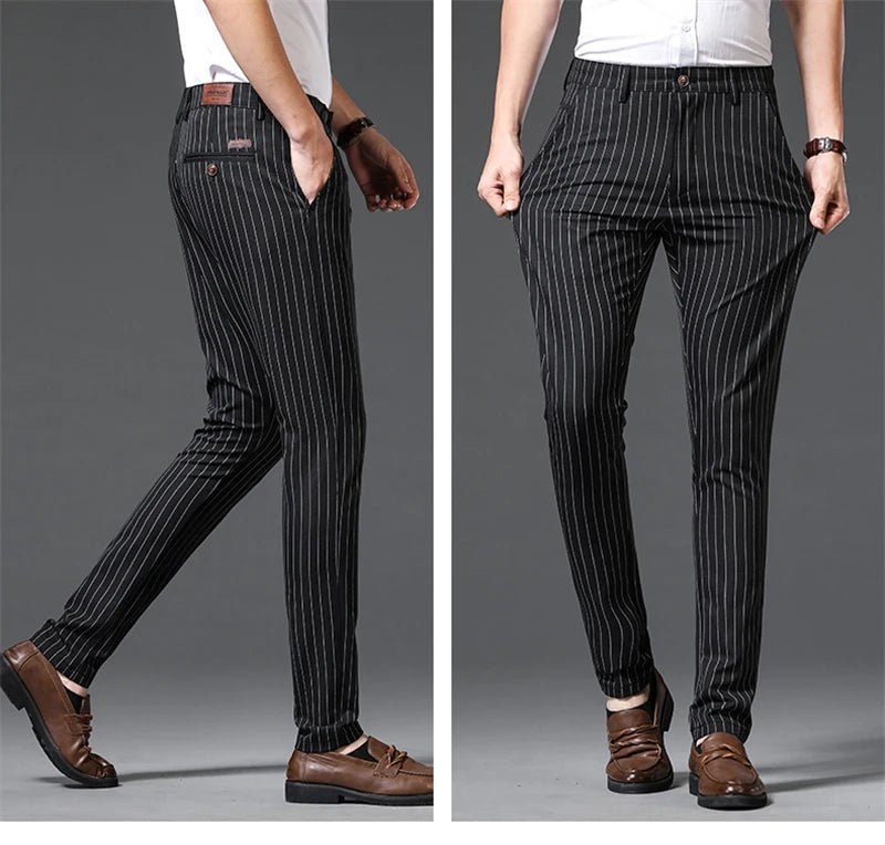 Autumn Stripe Trousers Men Formal Work Business Red Grey Blue Black Slim Fit Iron - free Office Luxury Suit Pants Male 30 - 38 - PratSN