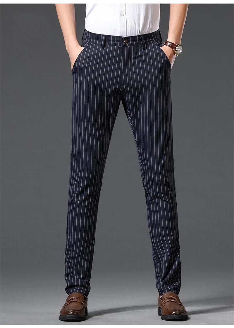 Autumn Stripe Trousers Men Formal Work Business Red Grey Blue Black Slim Fit Iron - free Office Luxury Suit Pants Male 30 - 38 - PratSN