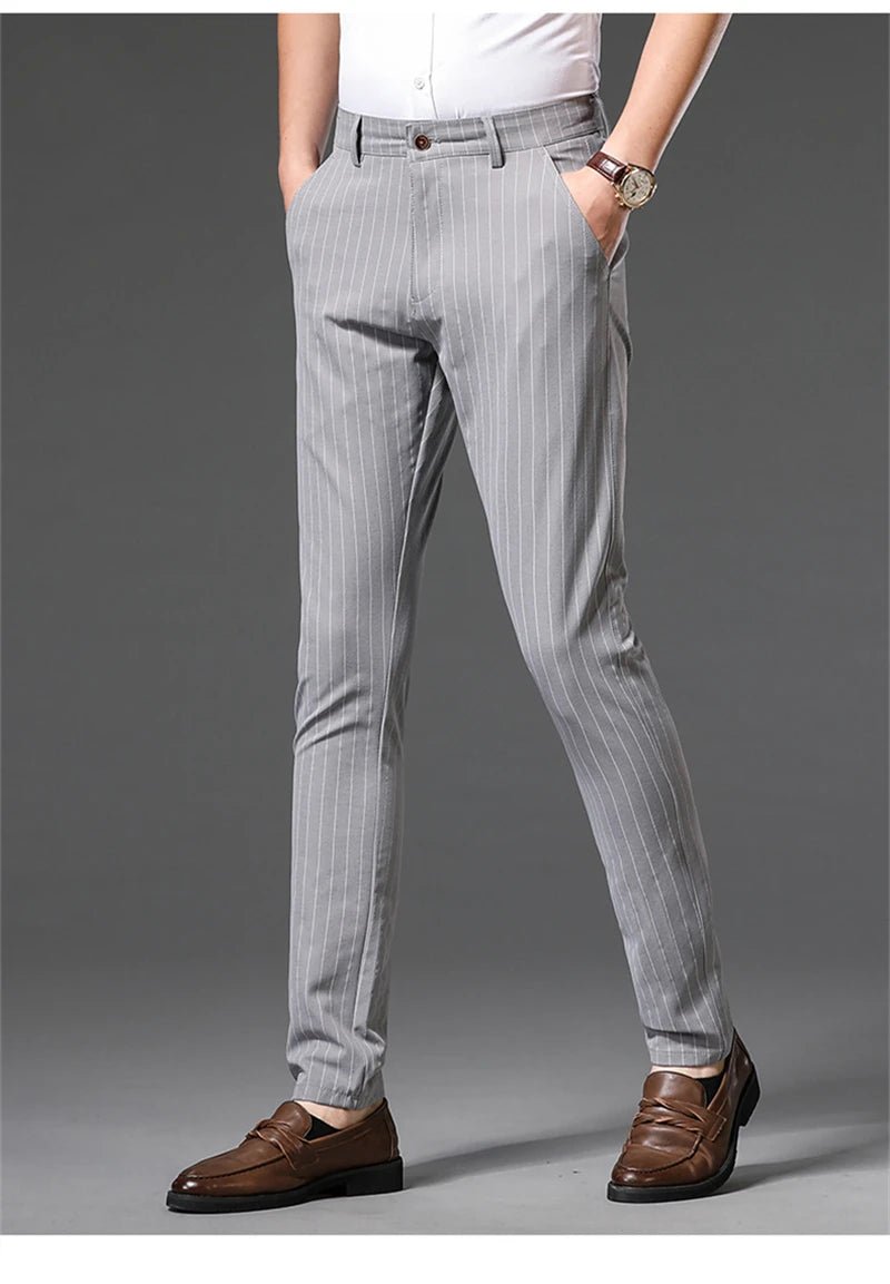 Autumn Stripe Trousers Men Formal Work Business Red Grey Blue Black Slim Fit Iron - free Office Luxury Suit Pants Male 30 - 38 - PratSN