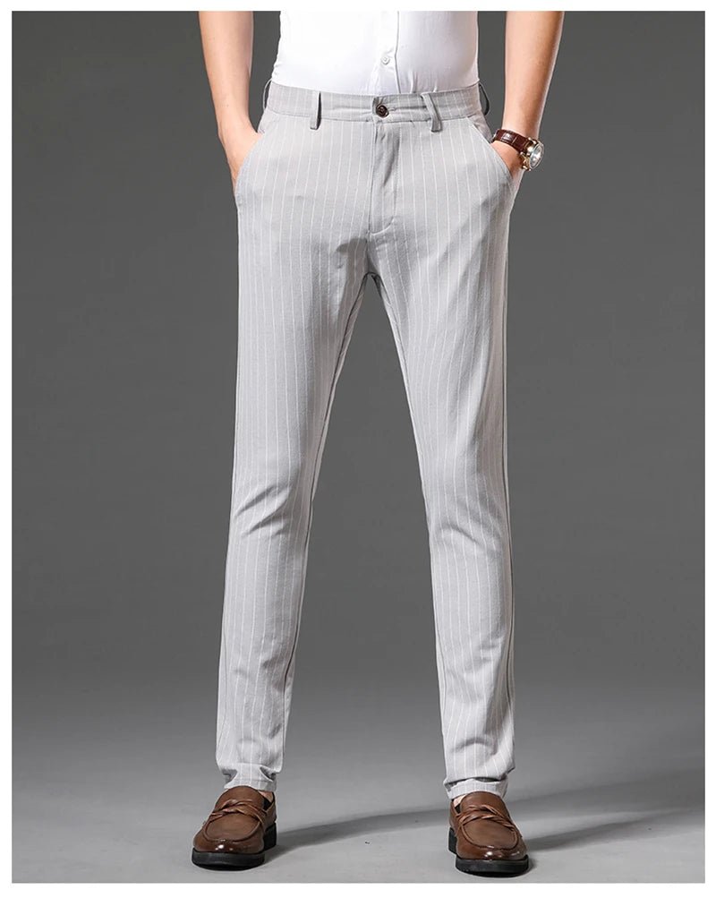 Autumn Stripe Trousers Men Formal Work Business Red Grey Blue Black Slim Fit Iron - free Office Luxury Suit Pants Male 30 - 38 - PratSN