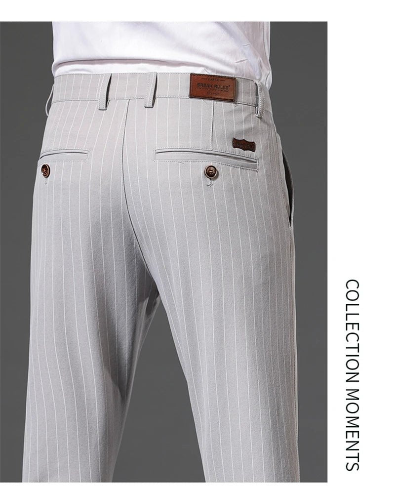 Autumn Stripe Trousers Men Formal Work Business Red Grey Blue Black Slim Fit Iron - free Office Luxury Suit Pants Male 30 - 38 - PratSN
