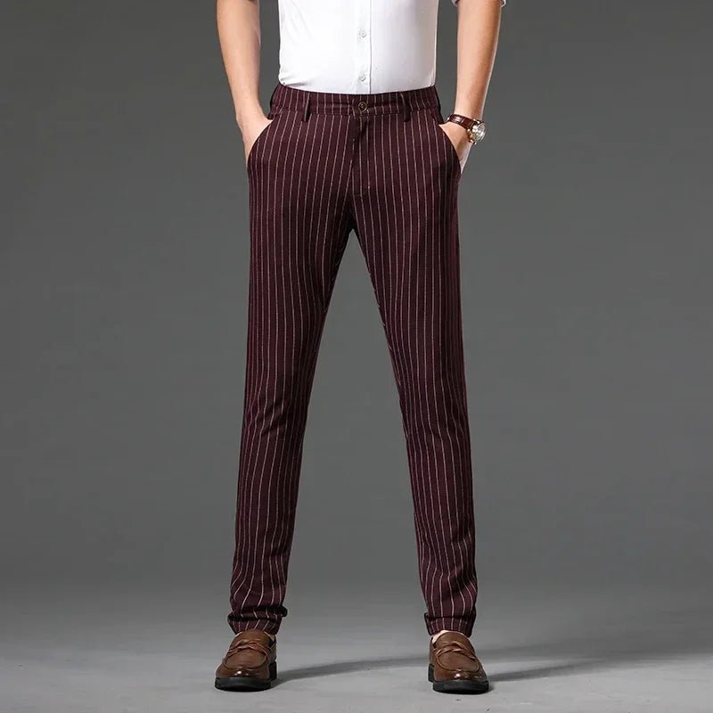 Autumn Stripe Trousers Men Formal Work Business Red Grey Blue Black Slim Fit Iron - free Office Luxury Suit Pants Male 30 - 38 - PratSN