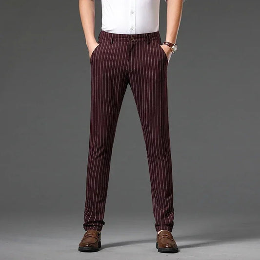 Autumn Stripe Trousers Men Formal Work Business Red Grey Blue Black Slim Fit Iron - free Office Luxury Suit Pants Male 30 - 38 - PratSN
