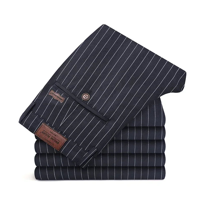 Autumn Stripe Trousers Men Formal Work Business Red Grey Blue Black Slim Fit Iron - free Office Luxury Suit Pants Male 30 - 38 - PratSN
