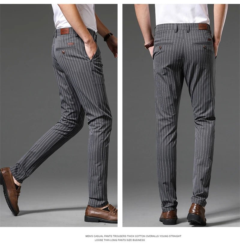 Autumn Stripe Trousers Men Formal Work Business Red Grey Blue Black Slim Fit Iron - free Office Luxury Suit Pants Male 30 - 38 - PratSN