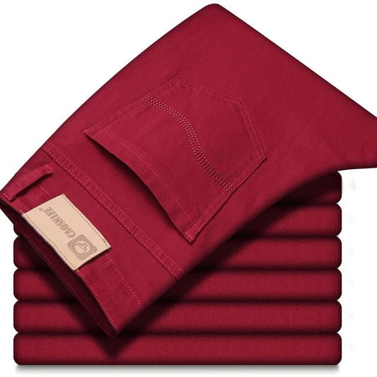 Autumn Wine Red Jeans Men Fashion Casual Classic Style Business Straight Fit Soft Trousers Male Advanced Pants - PratSN
