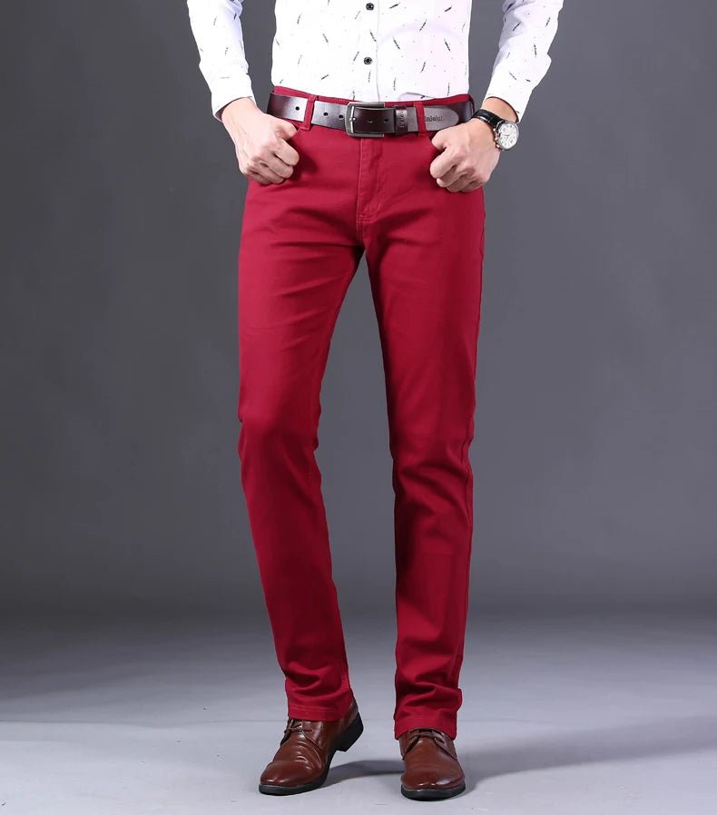 Autumn Wine Red Jeans Men Fashion Casual Classic Style Business Straight Fit Soft Trousers Male Advanced Pants - PratSN