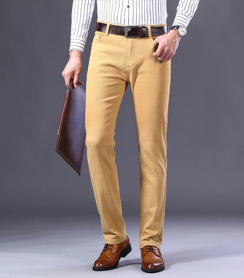 Autumn Wine Red Jeans Men Fashion Casual Classic Style Business Straight Fit Soft Trousers Male Advanced Pants - PratSN