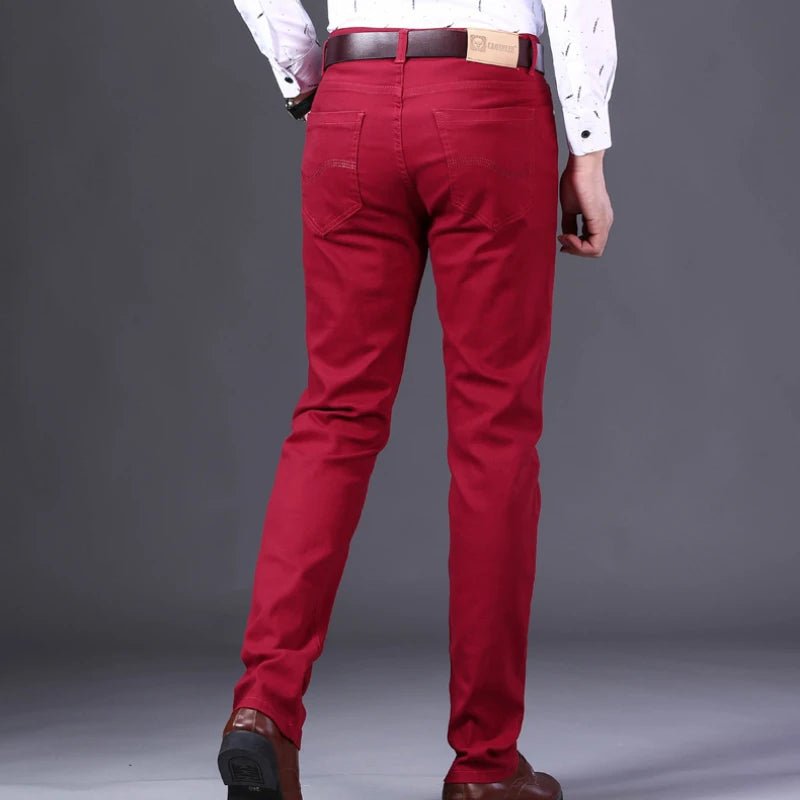 Autumn Wine Red Jeans Men Fashion Casual Classic Style Business Straight Fit Soft Trousers Male Advanced Pants - PratSN