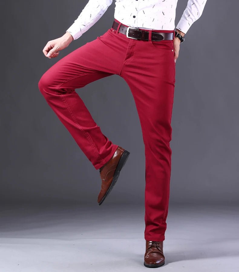 Autumn Wine Red Jeans Men Fashion Casual Classic Style Business Straight Fit Soft Trousers Male Advanced Pants - PratSN