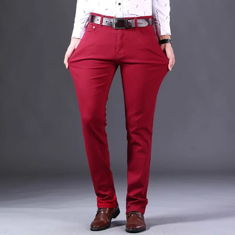 Autumn Wine Red Jeans Men Fashion Casual Classic Style Business Straight Fit Soft Trousers Male Advanced Pants - PratSN