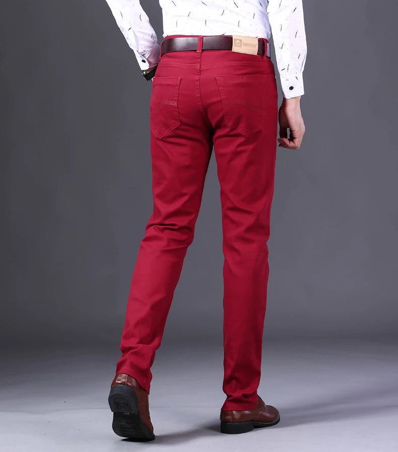 Autumn Wine Red Jeans Men Fashion Casual Classic Style Business Straight Fit Soft Trousers Male Advanced Pants - PratSN