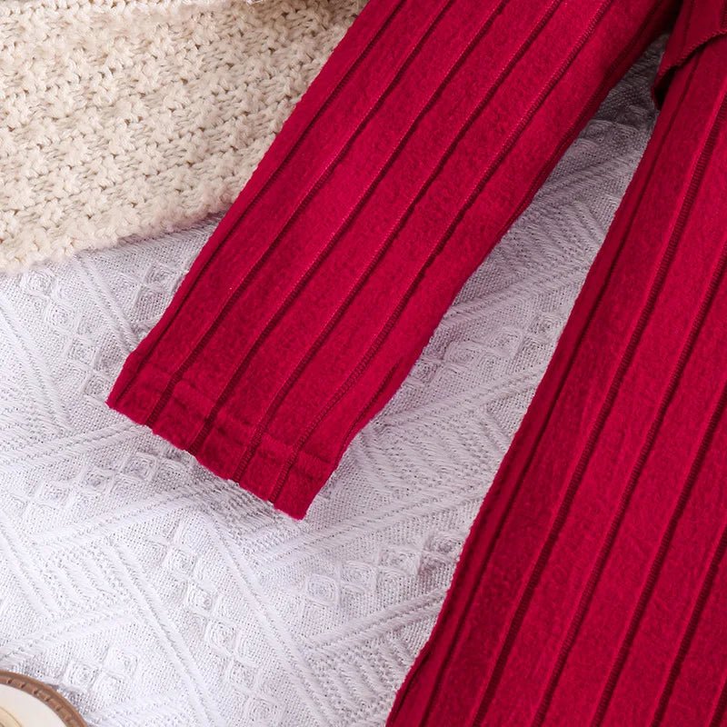 Autumn - Winter Girls' Outfit Heavy - Weight Pearl - Studded Flared Sleeve Jacket & Long - Sleeved Dress Two - Piece Worested Fabric Set - PratSN