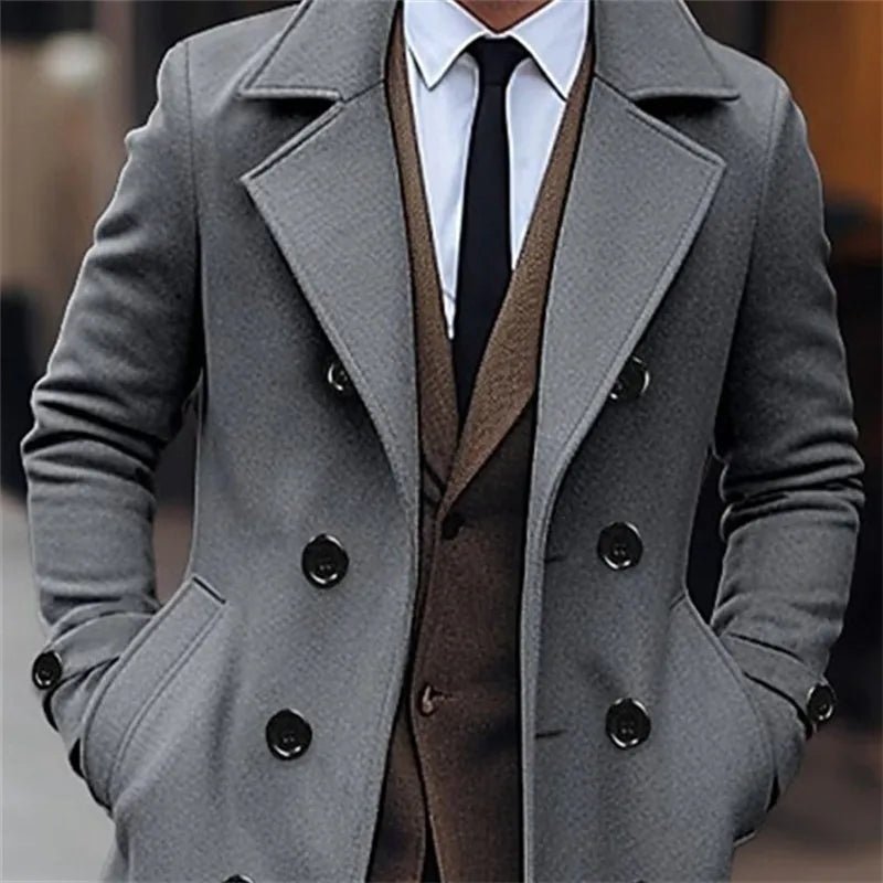 Autumn Winter Men's Woolen Coats Business Casual Fashion Double Breasted Long Woolen Trench Male England Style Wool Blends Coat - PratSN