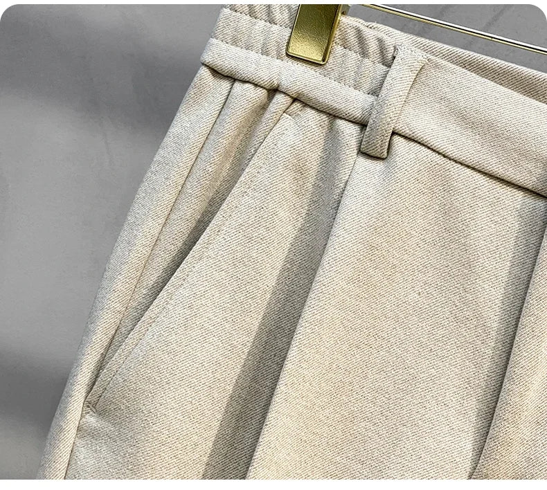 Autumn Winter Men's Woolen Suit Pants Formal Business Office Slim Straight Elastic Waist Korean Casual Tapered Brown Trousers - PratSN