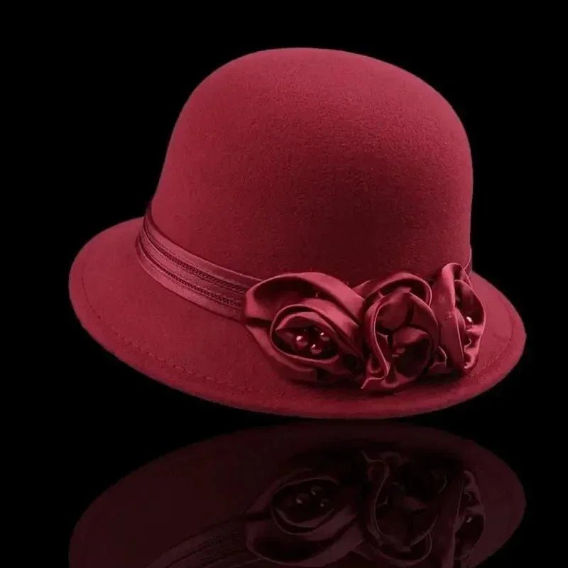 Autumn Winter NEW Wool Formal Hat Women’s Hat Church Hat Fisherman Hat Rose Blossoms Pearl Elegant Fashion Versatile - PratSN
