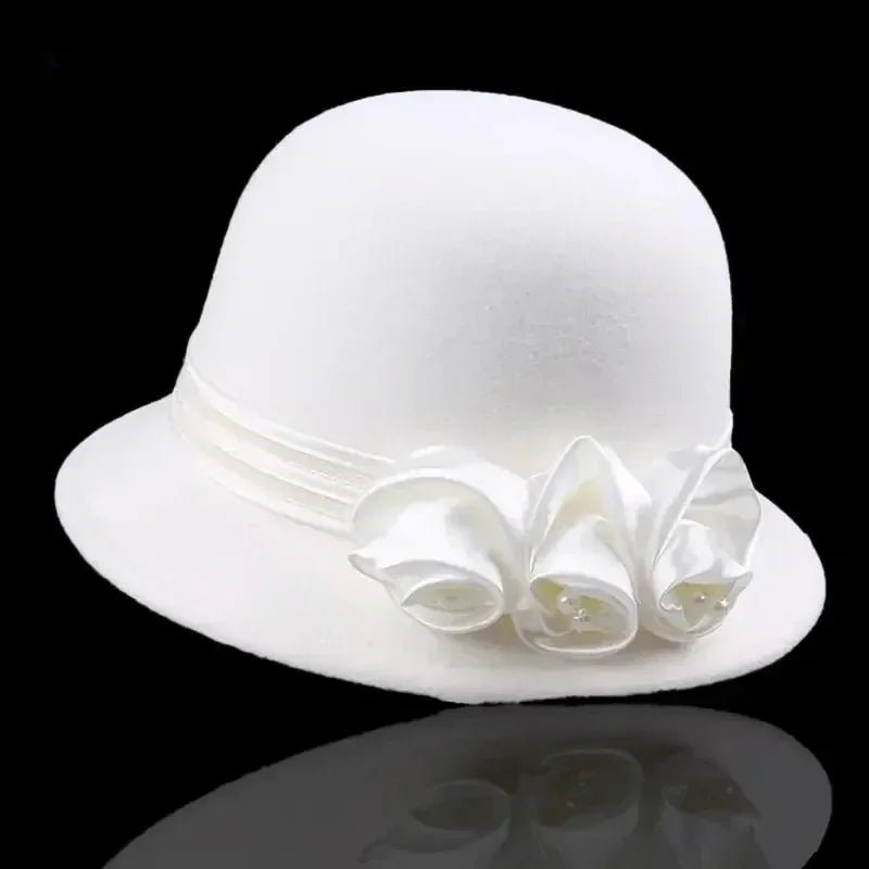Autumn Winter NEW Wool Formal Hat Women’s Hat Church Hat Fisherman Hat Rose Blossoms Pearl Elegant Fashion Versatile - PratSN