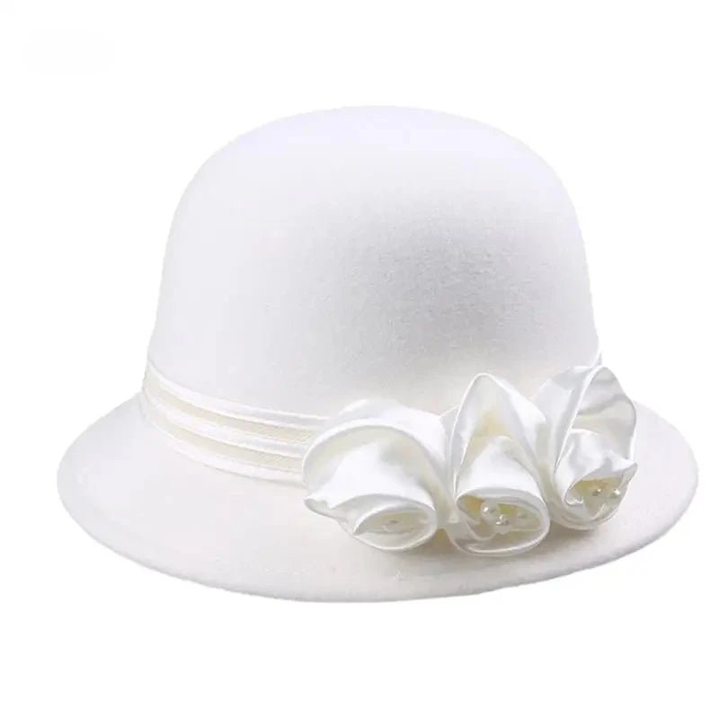 Autumn Winter NEW Wool Formal Hat Women’s Hat Church Hat Fisherman Hat Rose Blossoms Pearl Elegant Fashion Versatile - PratSN