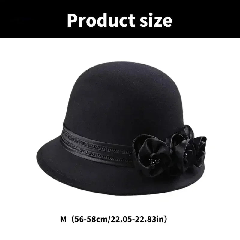 Autumn Winter NEW Wool Formal Hat Women’s Hat Church Hat Fisherman Hat Rose Blossoms Pearl Elegant Fashion Versatile - PratSN
