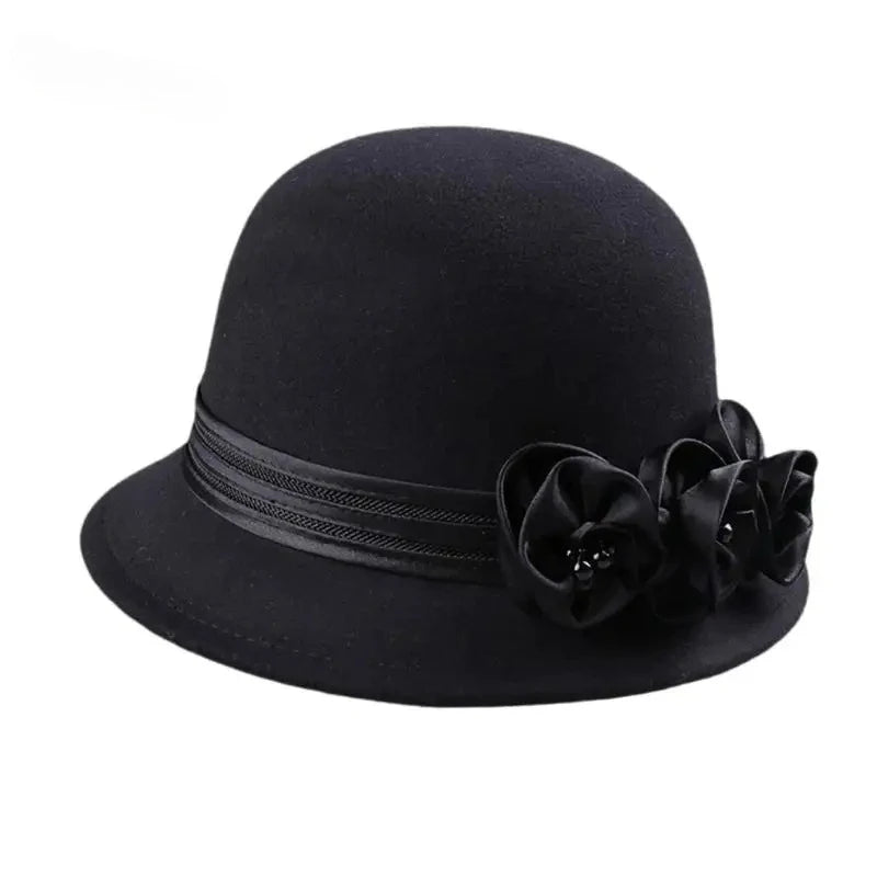 Autumn Winter NEW Wool Formal Hat Women’s Hat Church Hat Fisherman Hat Rose Blossoms Pearl Elegant Fashion Versatile - PratSN