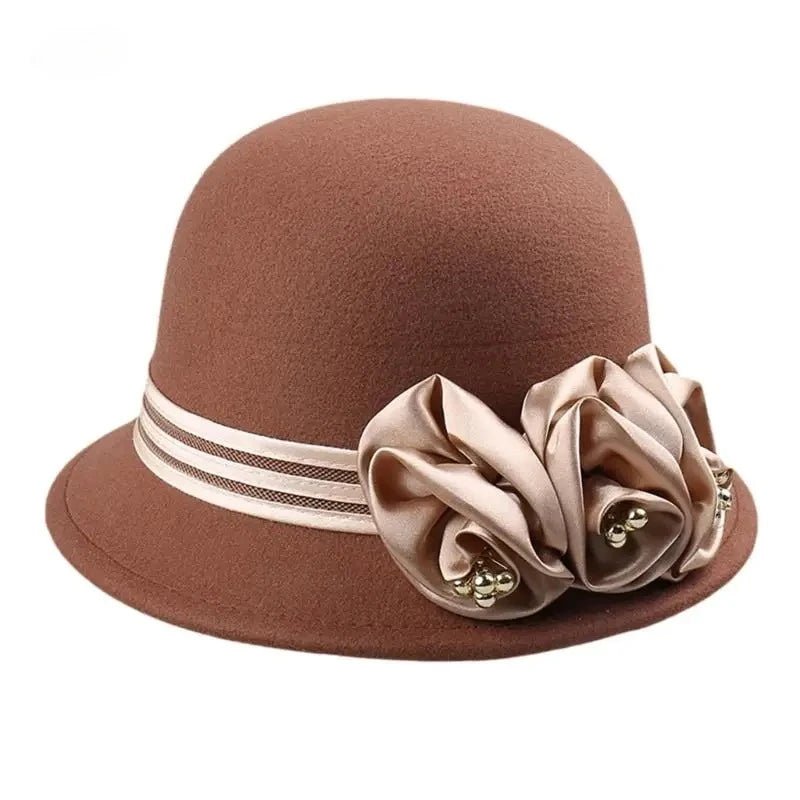 Autumn Winter NEW Wool Formal Hat Women’s Hat Church Hat Fisherman Hat Rose Blossoms Pearl Elegant Fashion Versatile - PratSN