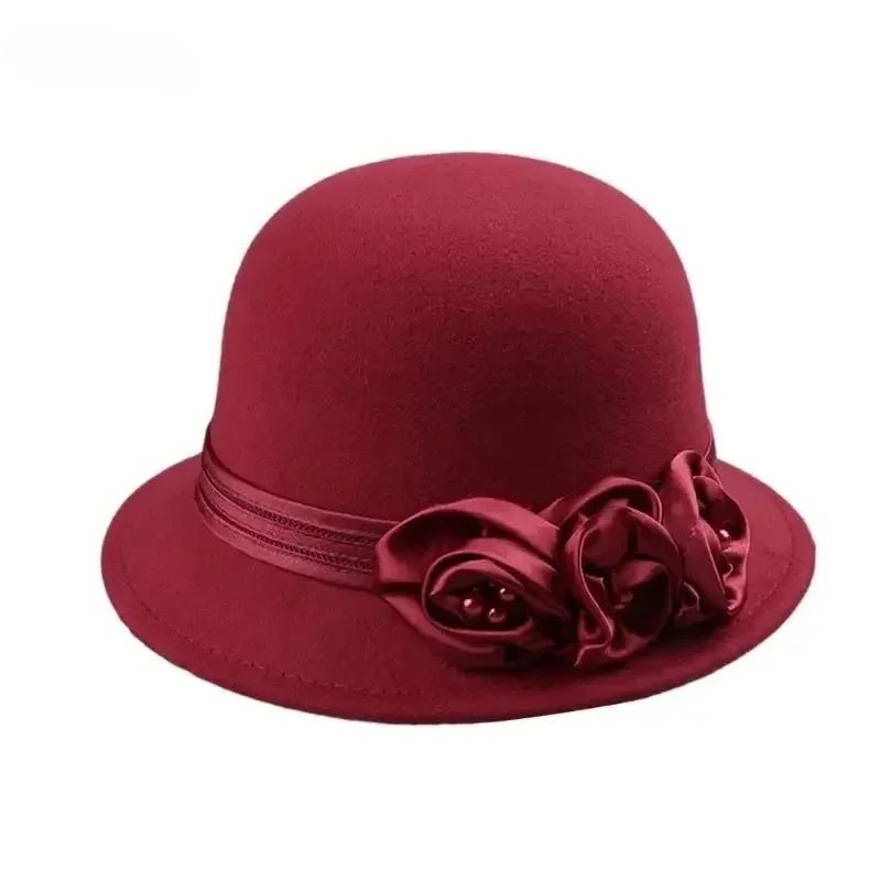 Autumn Winter NEW Wool Formal Hat Women’s Hat Church Hat Fisherman Hat Rose Blossoms Pearl Elegant Fashion Versatile - PratSN
