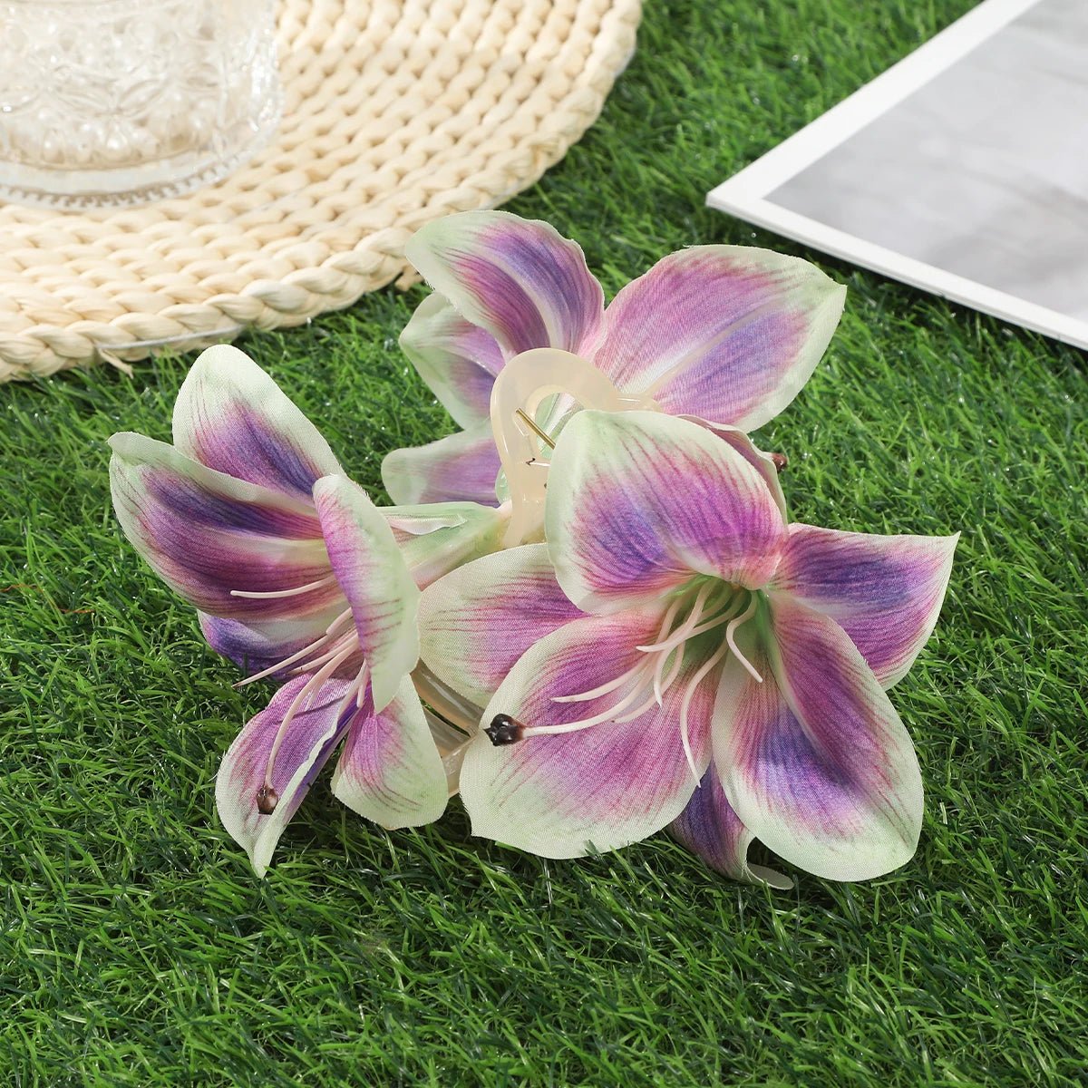 AWAYTR Orchid Flower Hair Claw Clips for Girls Hair Clip Barrette Gladiolus Hair Clamps Valentine's Headwear Hair Accessories - PratSN